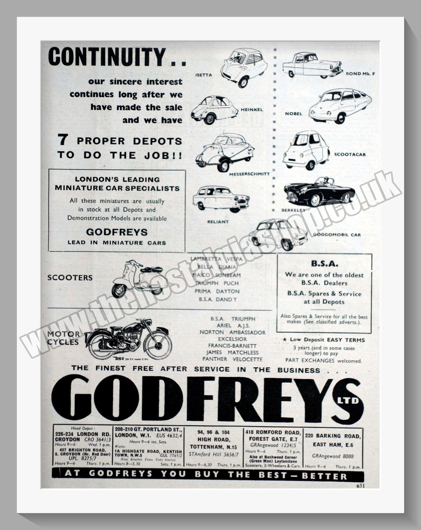 Godfreys Ltd Motorcycle Dealers. Original Advert 1959 (ref AD57336)
