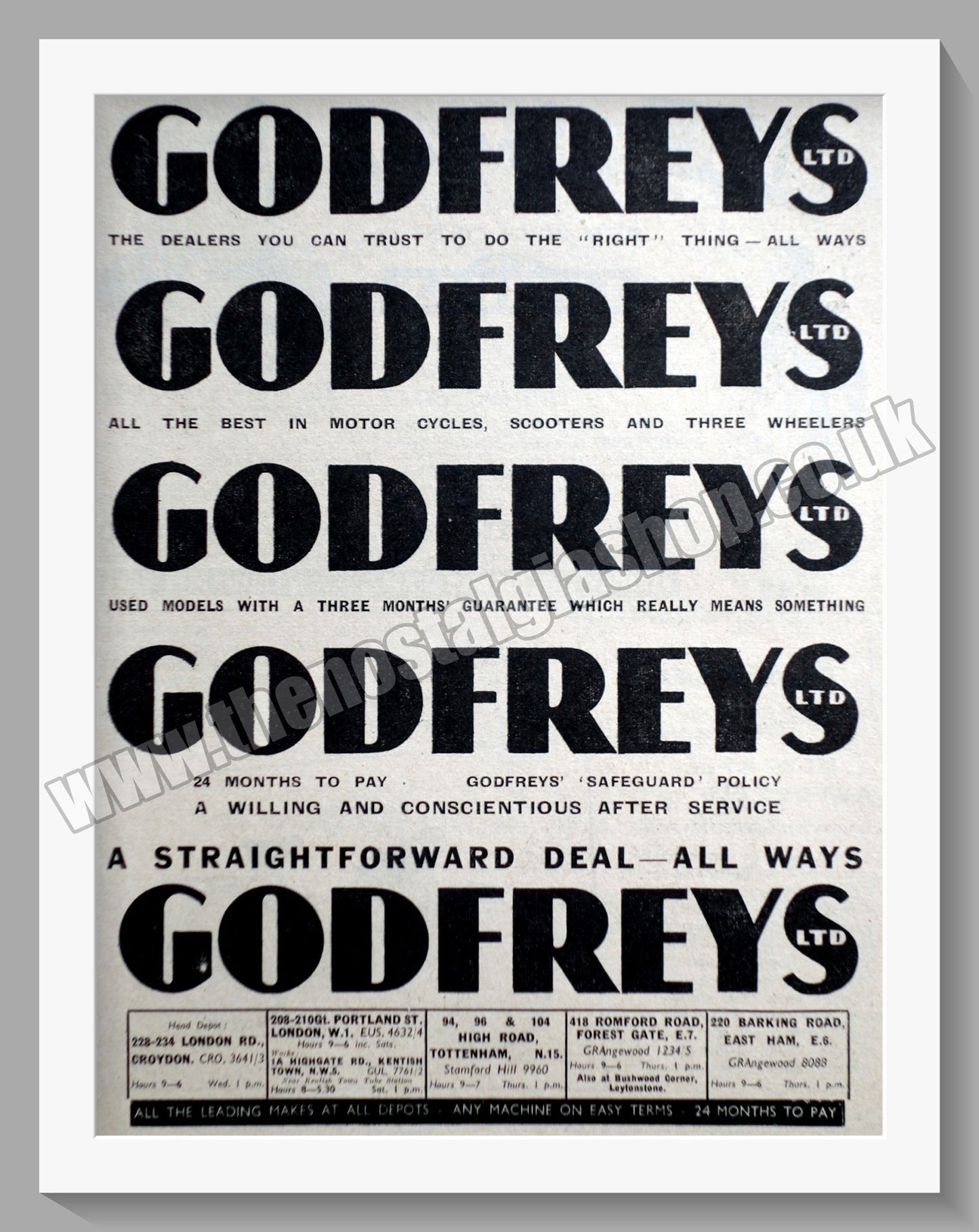 Godfreys Ltd Motorcycle Dealers. Original Advert 1955 (ref AD57337)
