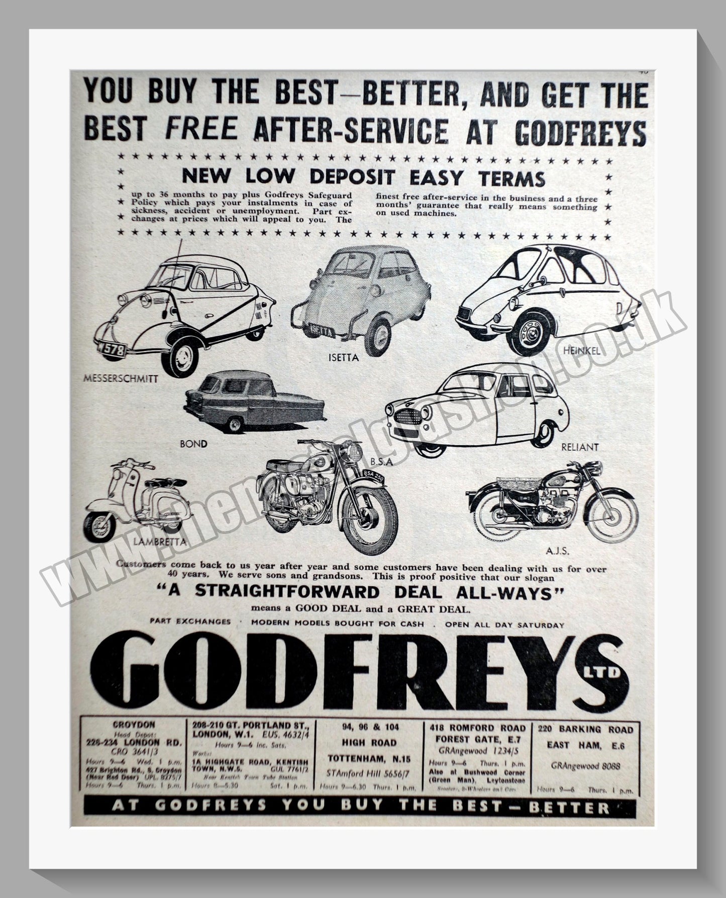 Godfreys Ltd Motorcycle Dealers. Original Advert 1959 (ref AD57338)