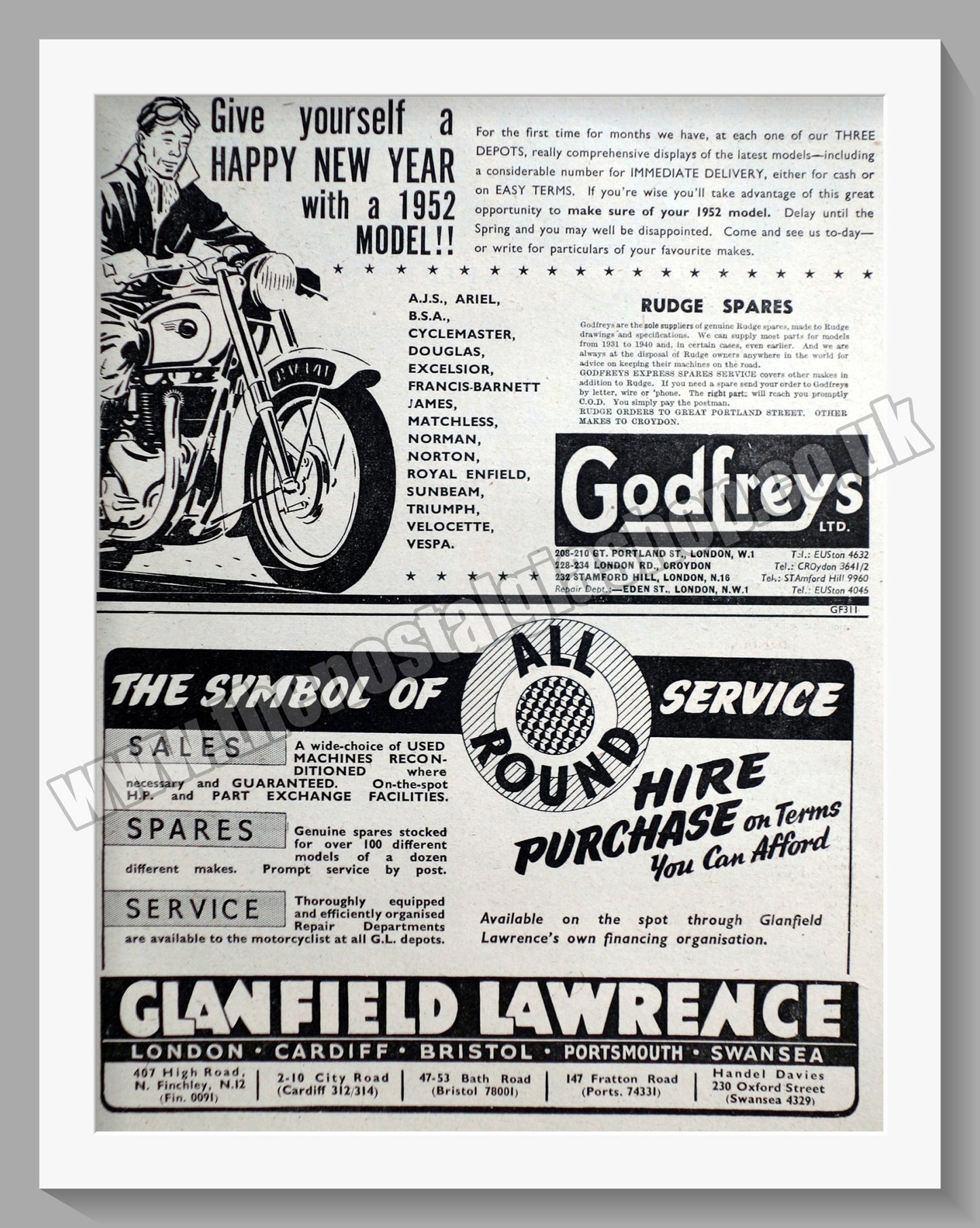 Godfreys Ltd Motorcycle Dealers. Original Advert 1952 (ref AD57340)