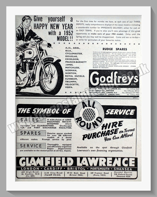 Godfreys Ltd Motorcycle Dealers. Original Advert 1952 (ref AD57340)
