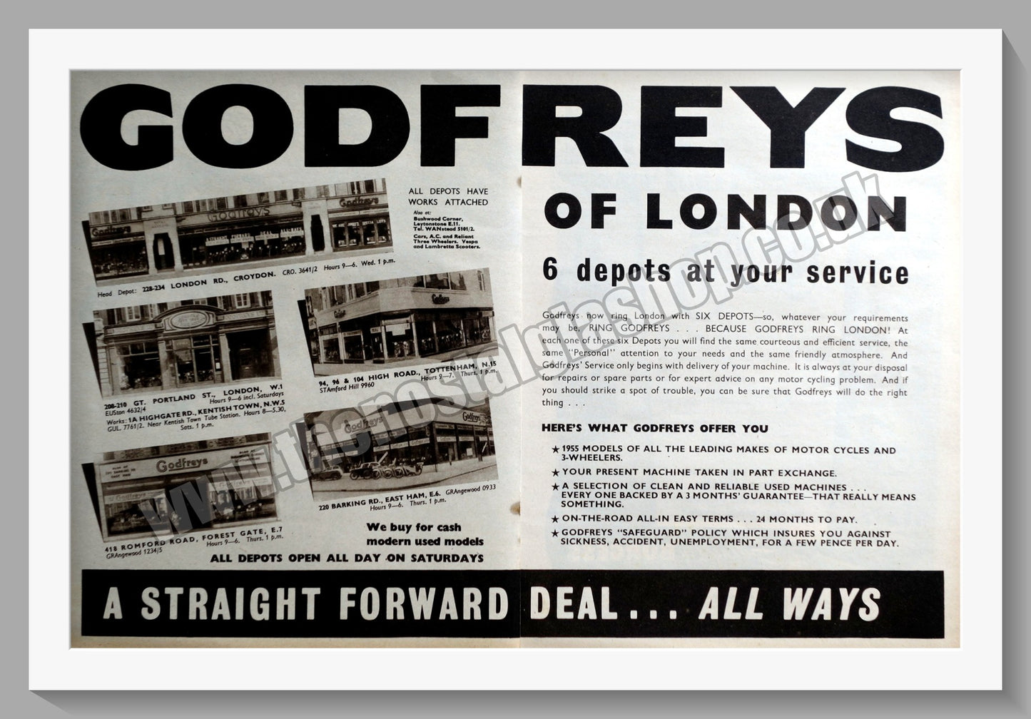 Godfreys Ltd Motorcycle Dealers. Original Advert 1954 (ref AD57341)