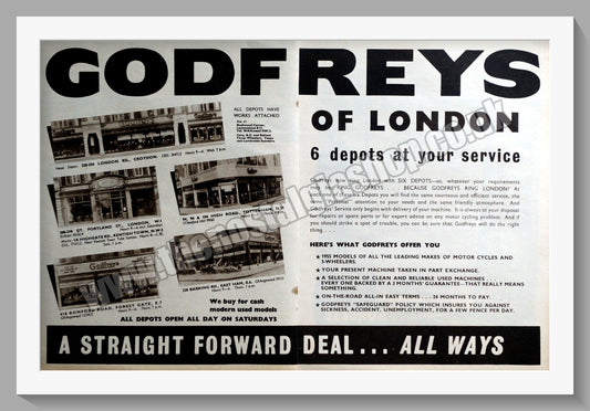 Godfreys Ltd Motorcycle Dealers. Original Advert 1954 (ref AD57341)