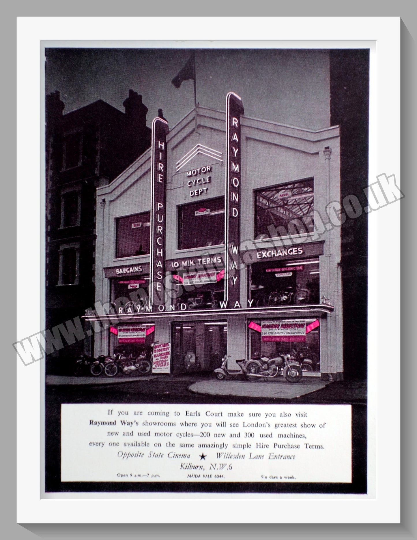 Raymond Way Motorcycle Dealers. Kilburn. Original Advert 1952 (ref AD57342)