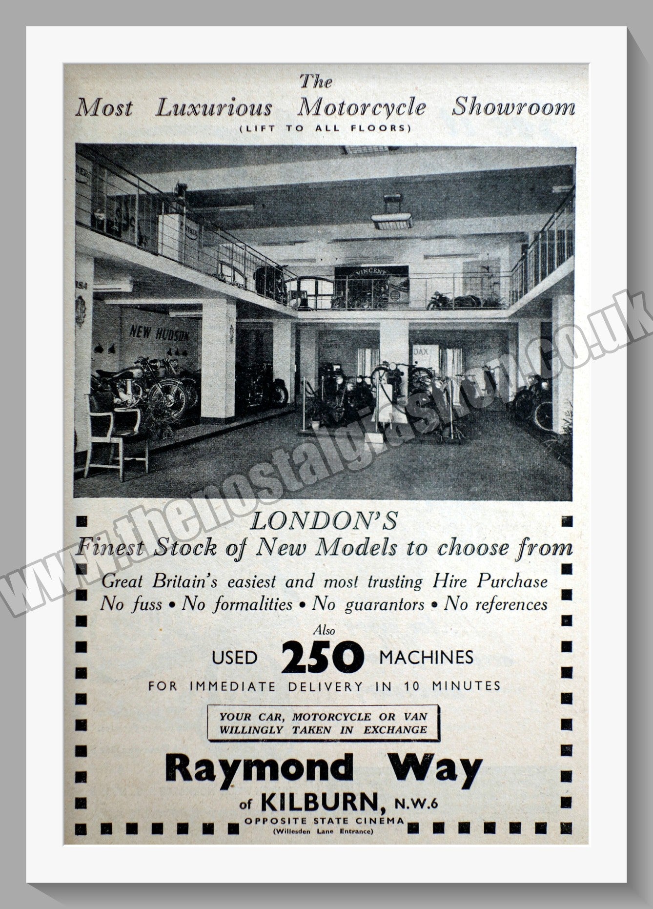 Raymond Way Motorcycle Dealers. Kilburn. Original Advert 1951 (ref AD57349)