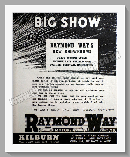 Raymond Way Motorcycle Dealers. Kilburn. Original Advert 1951 (ref AD57351)