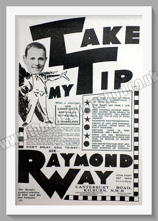 Raymond Way Motorcycle Dealers. Kilburn. Original Advert 1939 (ref AD57352)