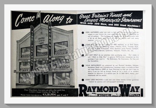 Raymond Way Motorcycle Dealers. Kilburn. Original Advert 1952 (ref AD57353)