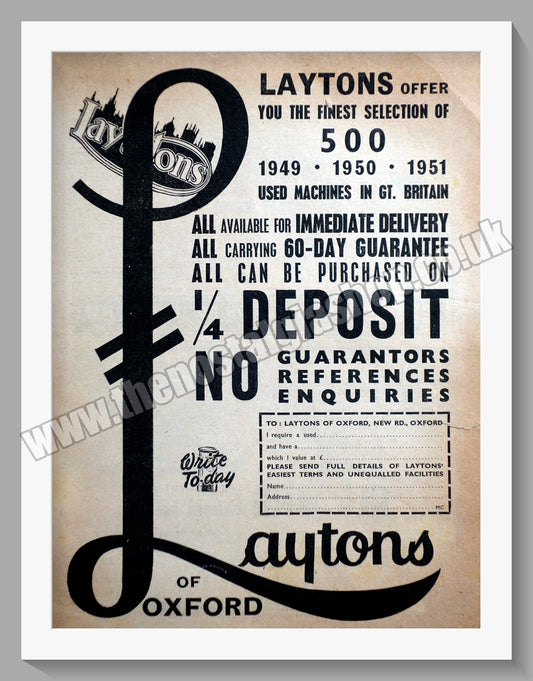 Laytons Of Oxford Motorcycle Dealers. Original Advert 1951 (ref AD57355)