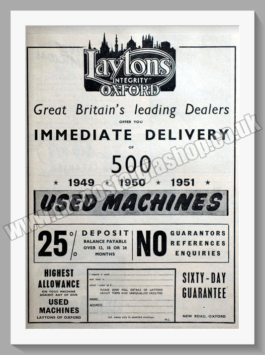 Laytons Of Oxford Motorcycle Dealers. Original Advert 1951 (ref AD57391)