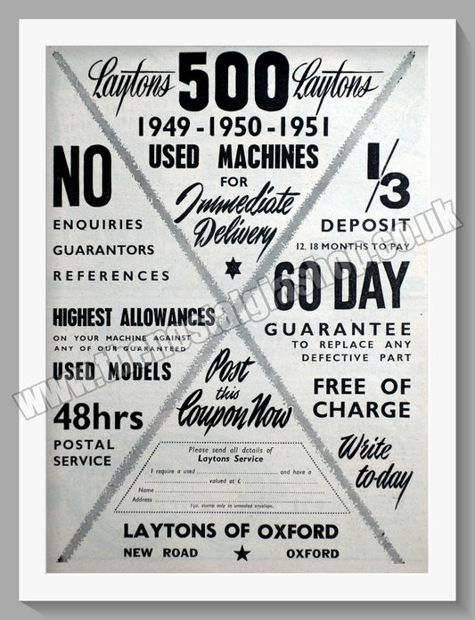 Laytons Of Oxford Motorcycle Dealers. Original Advert 1952 (ref AD57394)
