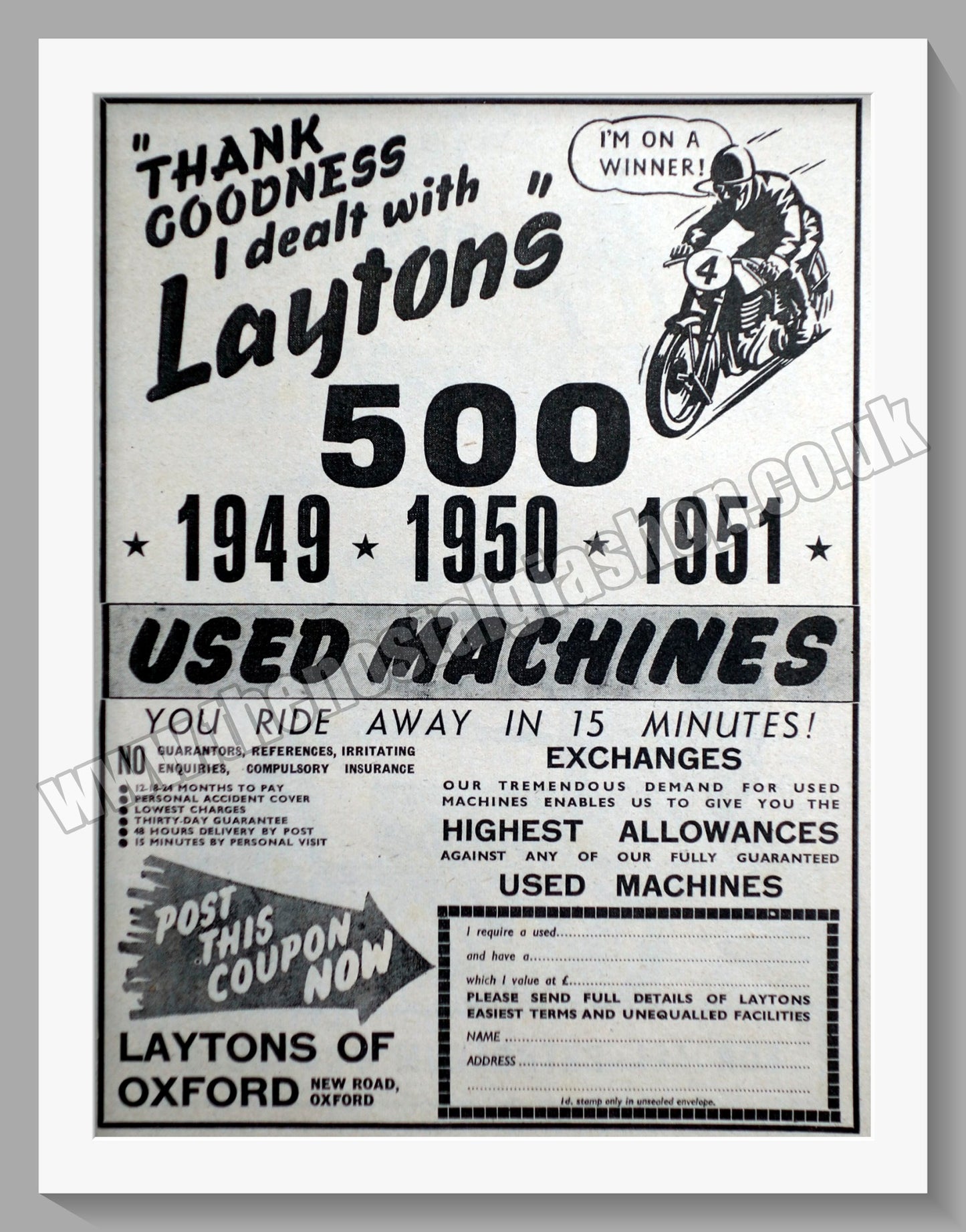 Laytons Of Oxford Motorcycle Dealers. Original Advert 1951 (ref AD57396)