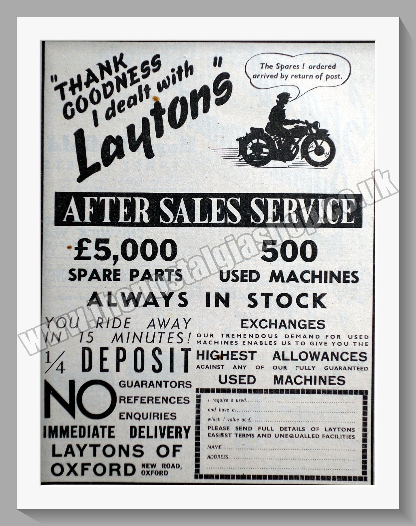 Laytons Of Oxford Motorcycle Dealers. Original Advert 1951 (ref AD57401)