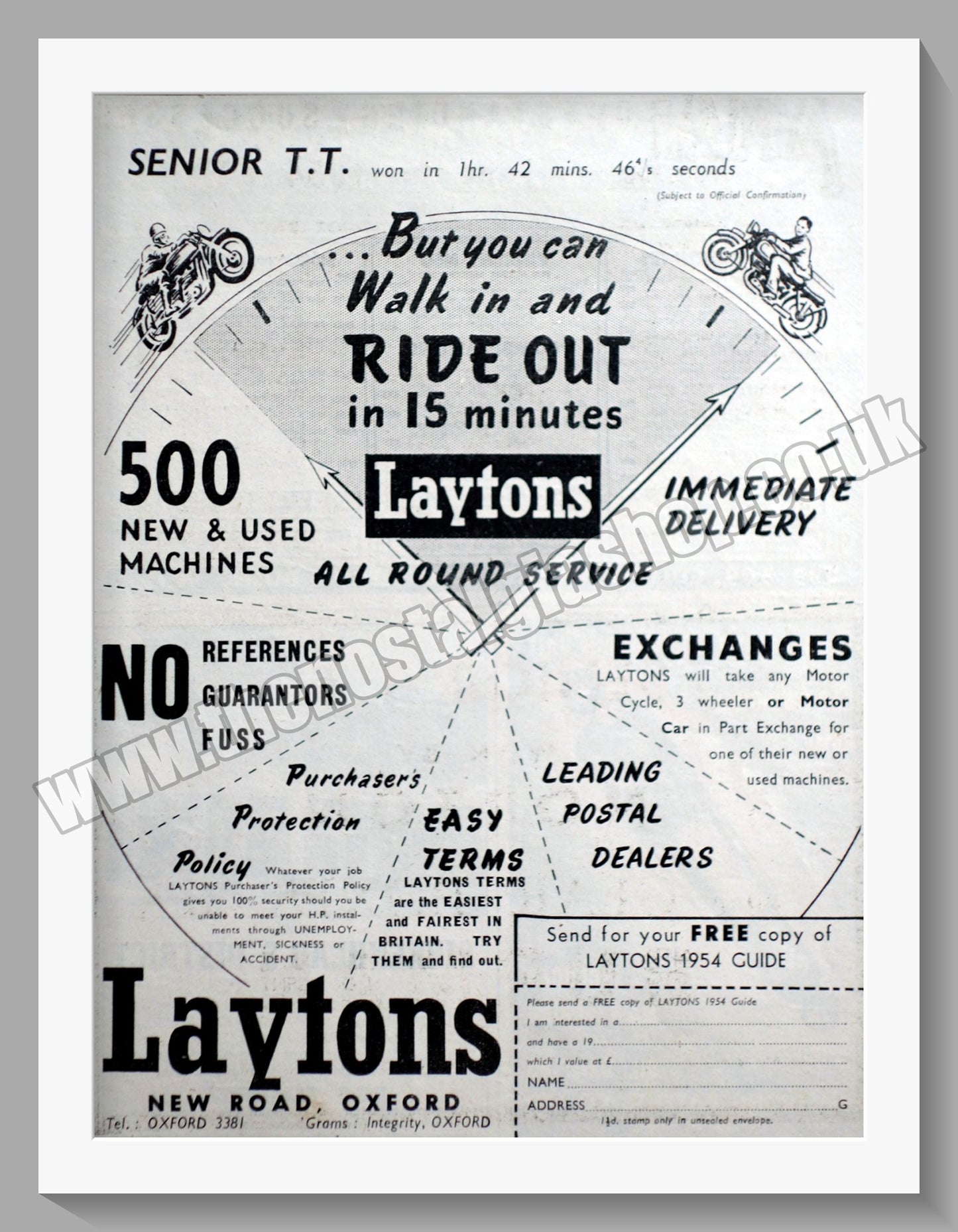 Laytons Of Oxford Motorcycle Dealers. Original Advert 1954 (ref AD57407)