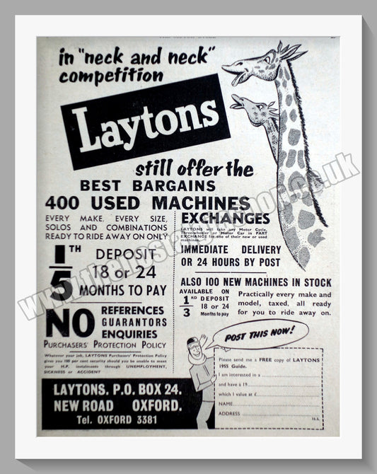 Laytons Of Oxford Motorcycle Dealers. Original Advert 1955 (ref AD57408)