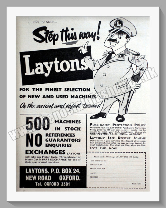Laytons Of Oxford Motorcycle Dealers. Original Advert 1955 (ref AD57409)