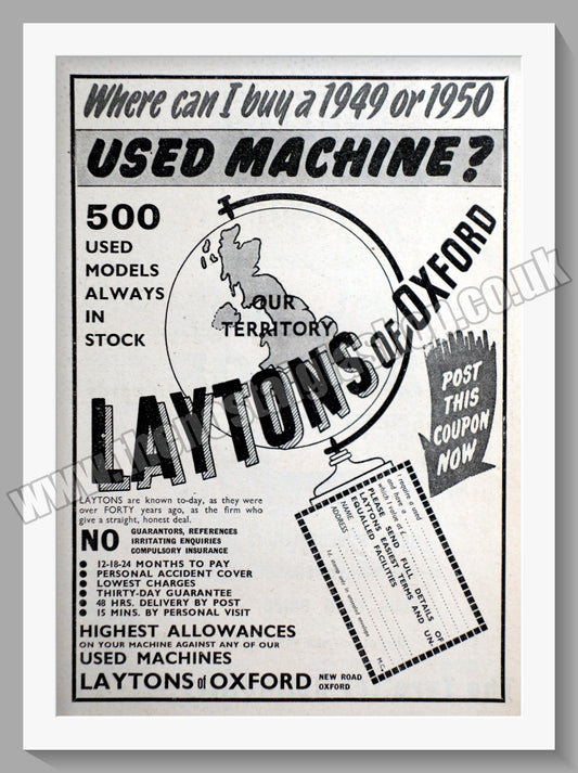 Laytons Of Oxford Motorcycle Dealers. Original Advert 1951 (ref AD57410)