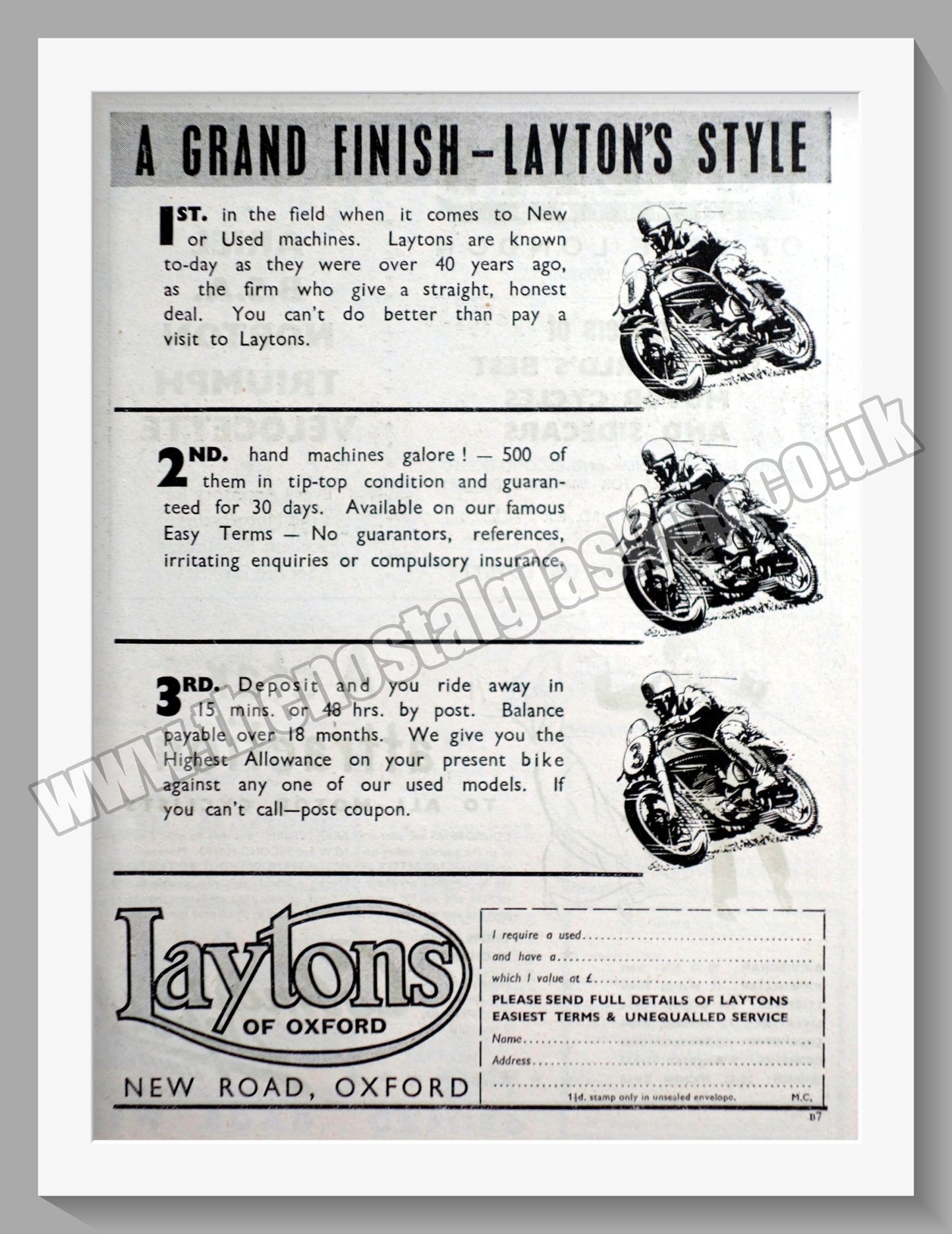 Laytons Of Oxford Motorcycle Dealers. Original Advert 1952 (ref AD57413)