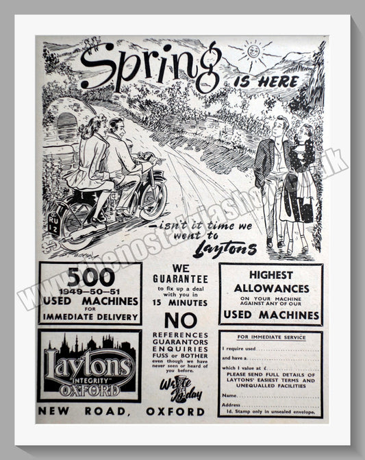 Laytons Of Oxford Motorcycle Dealers. Original Advert 1951 (ref AD57414)