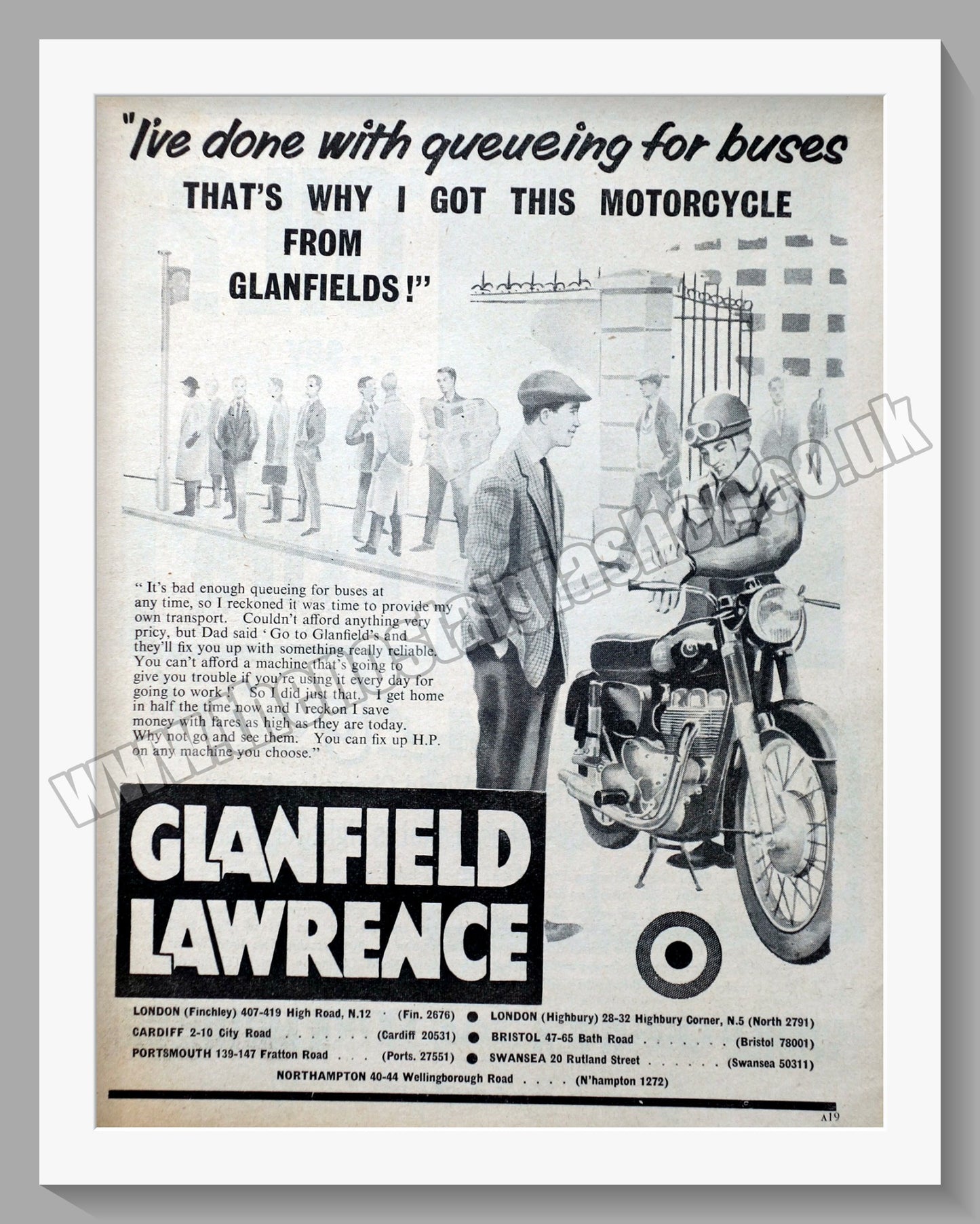 Glanfield Lawrence Motorcycle Dealers. Original Advert 1960 (ref AD57418)