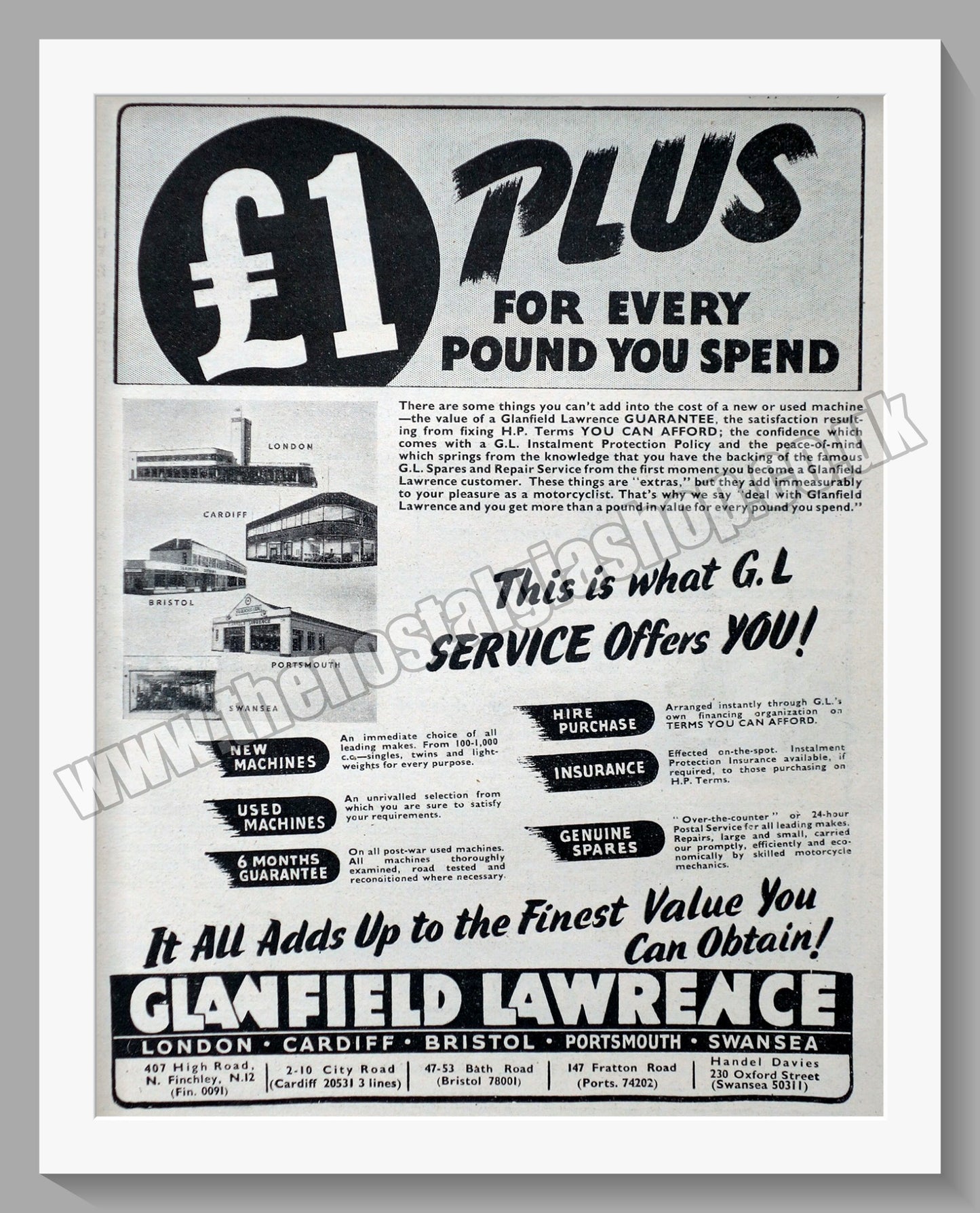 Glanfield Lawrence Motorcycle Dealer. Original Advert 1953 (ref AD57435)