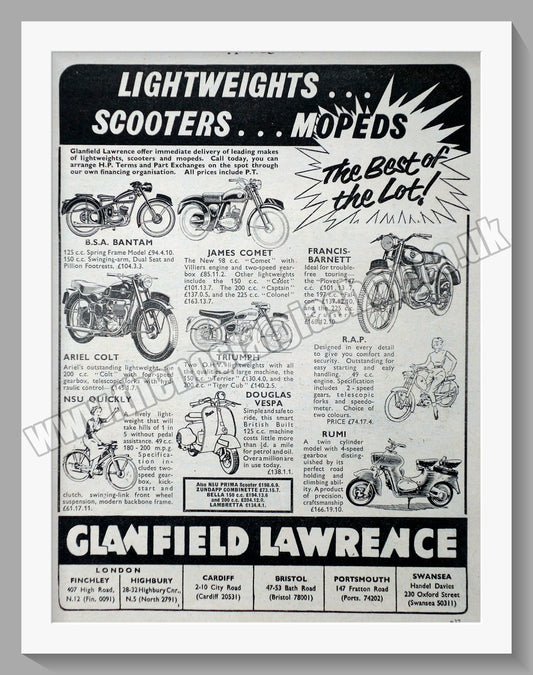 Glanfield Lawrence Motorcycle Dealer. Original Advert 1956 (ref AD57436)