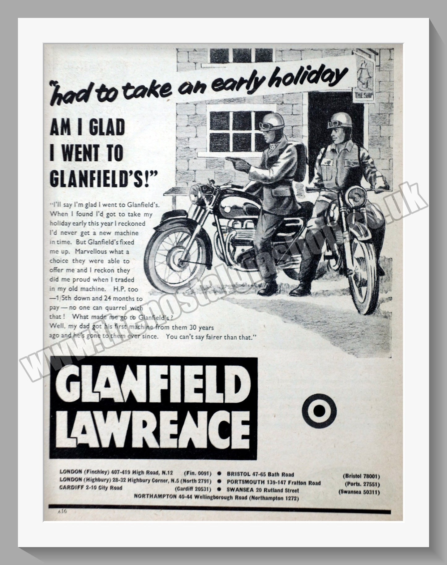 Glanfield Lawrence Motorcycle Dealer. Original Advert 1960 (ref AD57438)