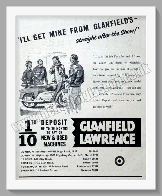 Glanfield Lawrence Motorcycle Dealer. Original Advert 1958 (ref AD57440)