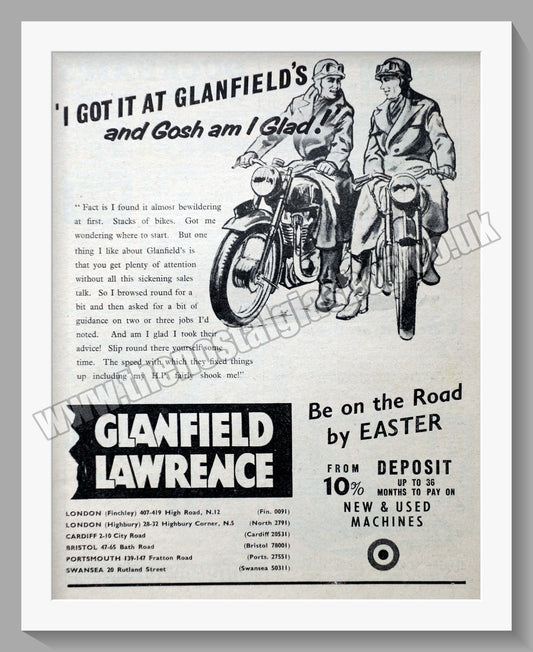 Glanfield Lawrence Motorcycle Dealer. Original Advert 1959 (ref AD57441)