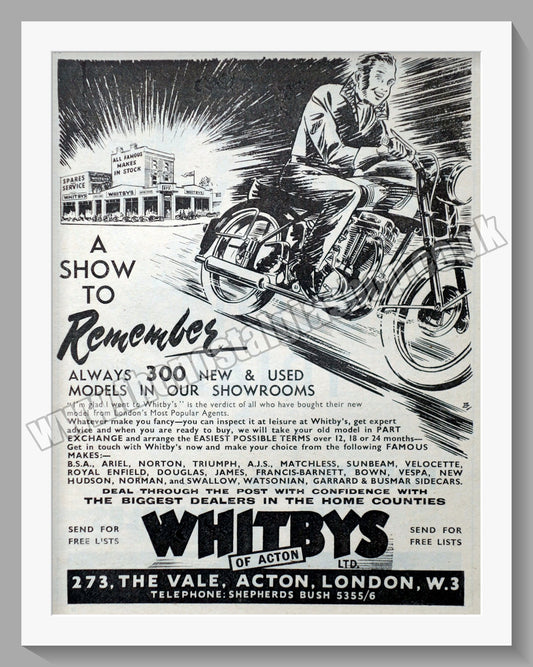 Whitbys Of Acton Motorcycle Dealer. Original Advert 1951 (ref AD57461)