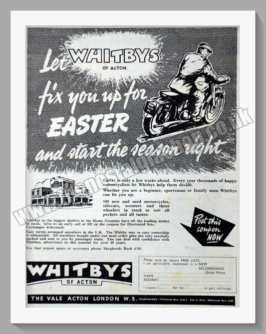 Whitbys Of Acton Motorcycle Dealer. Original Advert 1955 (ref AD57463)