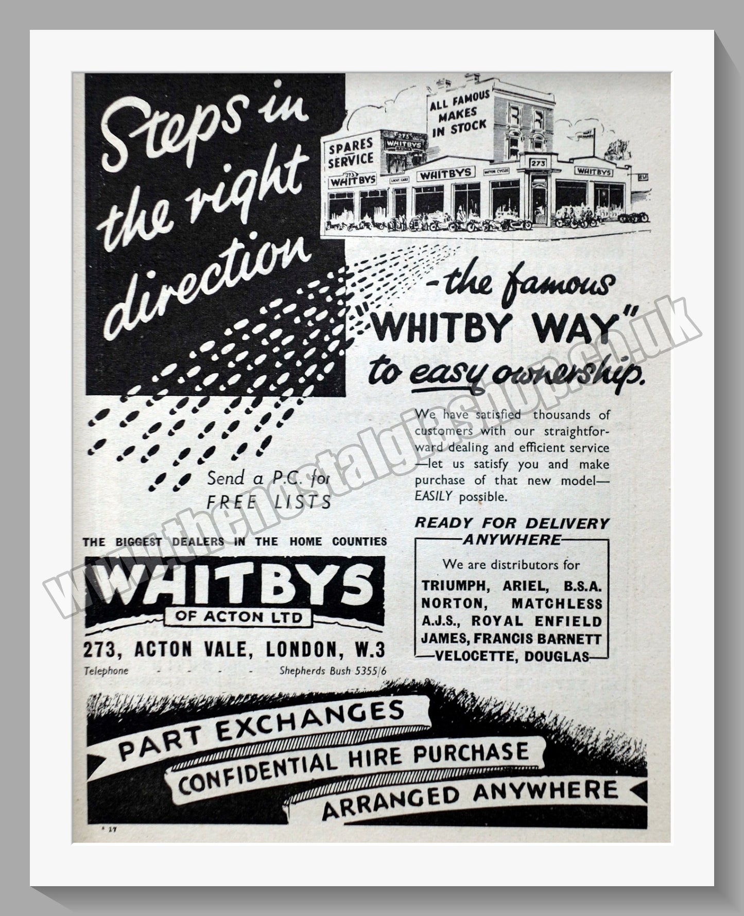 Whitbys Of Acton Motorcycle Dealer. Original Advert 1948 (ref AD57465)