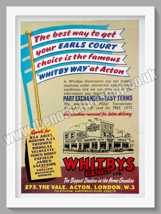 Whitbys Of Acton Motorcycle Dealers. Original Advert 1949 (ref AD6578)