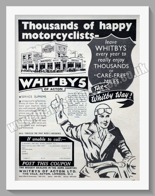 Whitbys Of Acton Motorcycle Dealer. Original Advert 1955 (ref AD57481)
