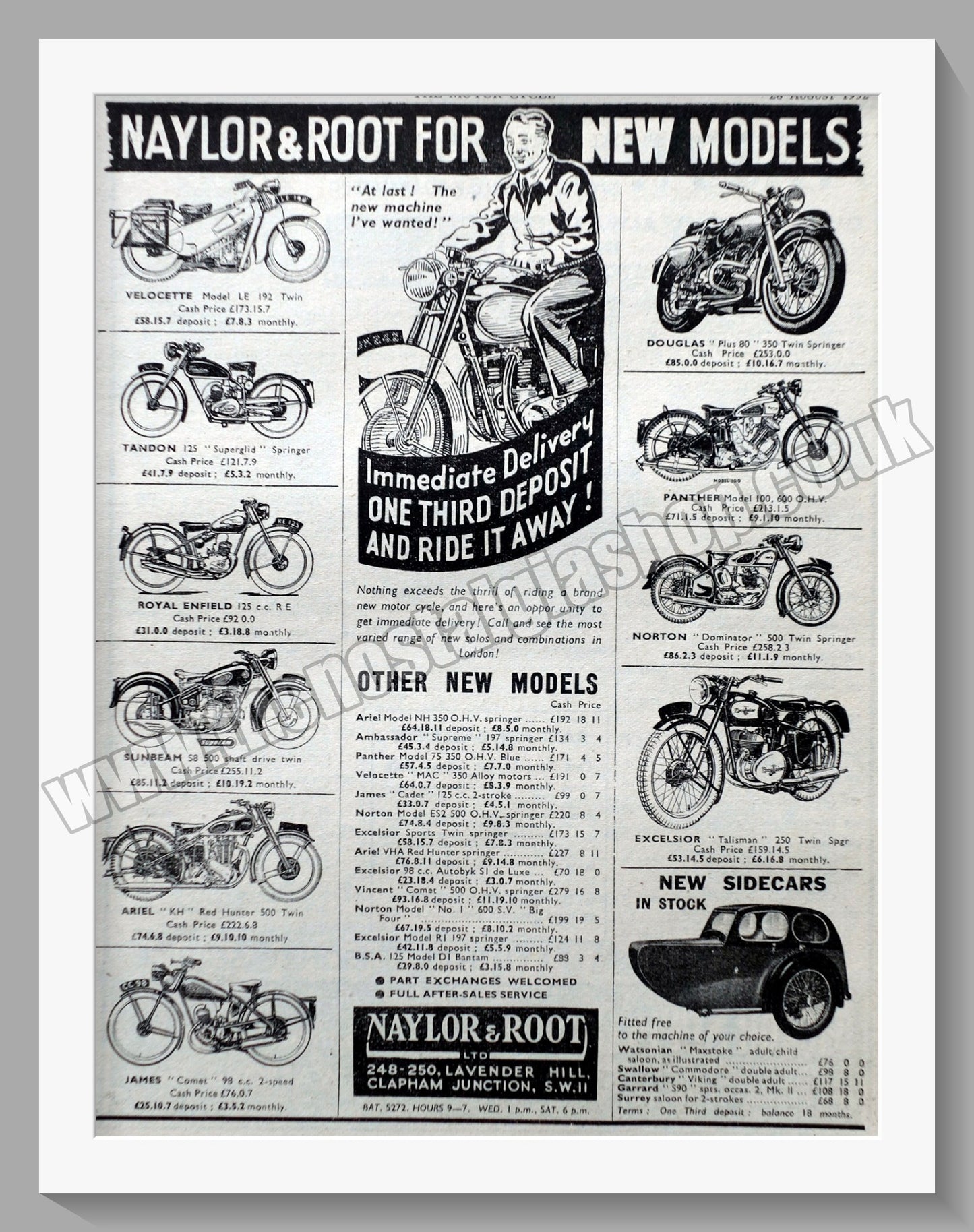 Naylor & Root Ltd Motorcycle Dealer. Original Advert 1952 (ref AD57490)