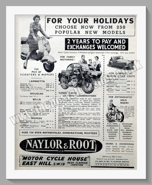Naylor & Root Ltd Motorcycle Dealer. Original Advert 1956 (ref AD57491)
