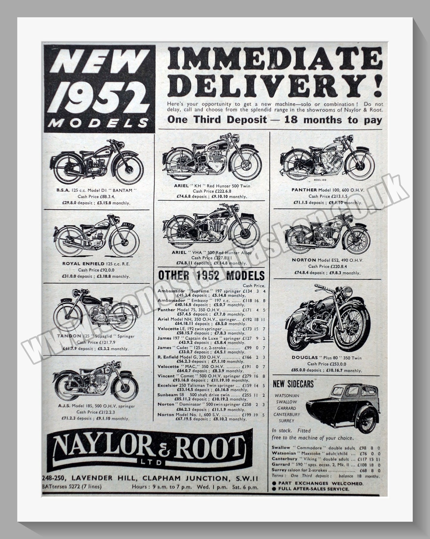 Naylor & Root Ltd Motorcycle Dealer. Original Advert 1952 (ref AD57494)