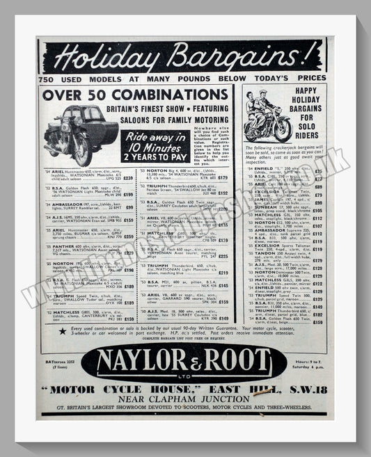 Naylor & Root Ltd Motorcycle Dealer. Original Advert 1956 (ref AD57499)