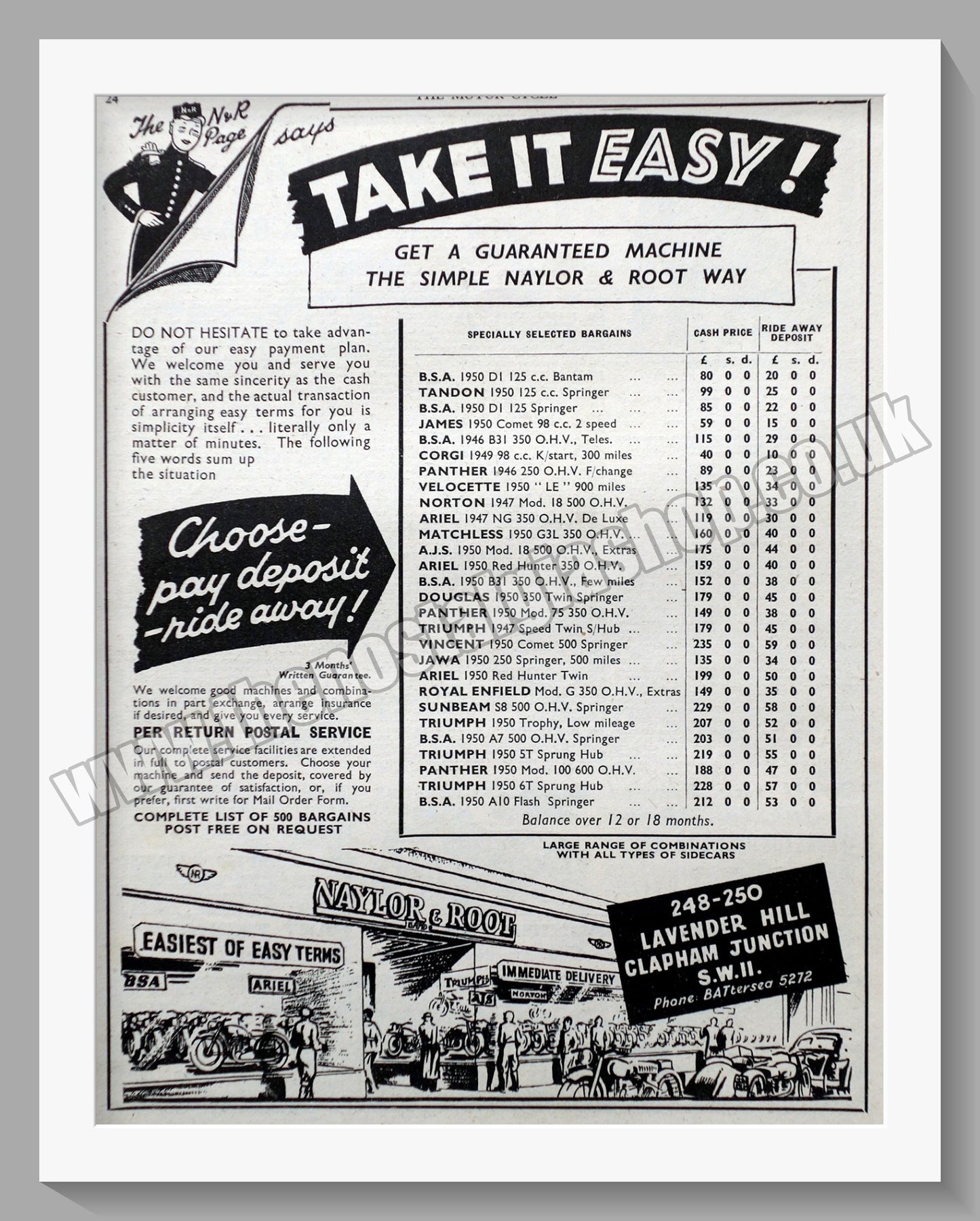 Naylor & Root Ltd Motorcycle Dealer. Original Advert 1951 (ref AD57500)