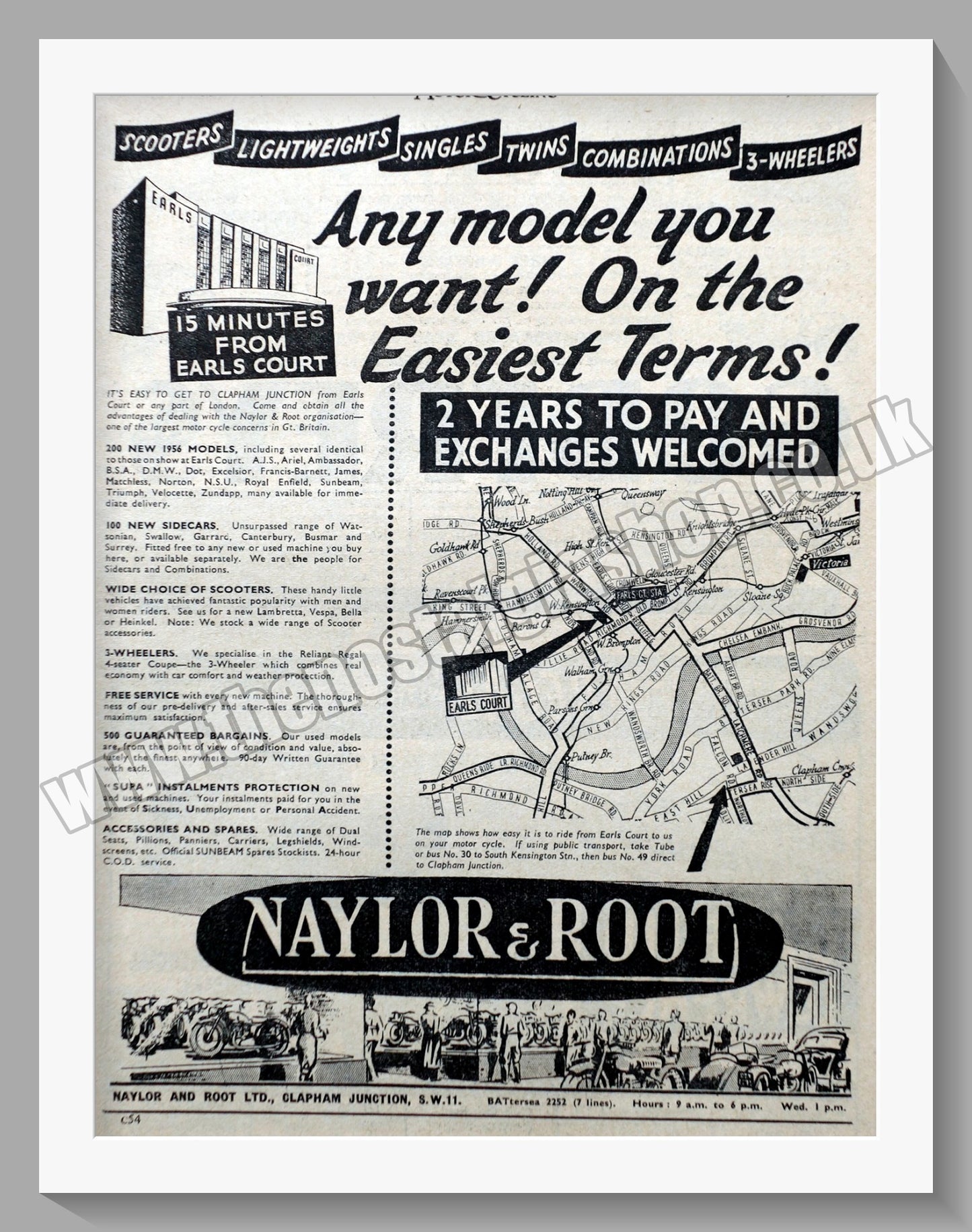 Naylor & Root Ltd Motorcycle Dealer. Original Advert 1955 (ref AD57503)