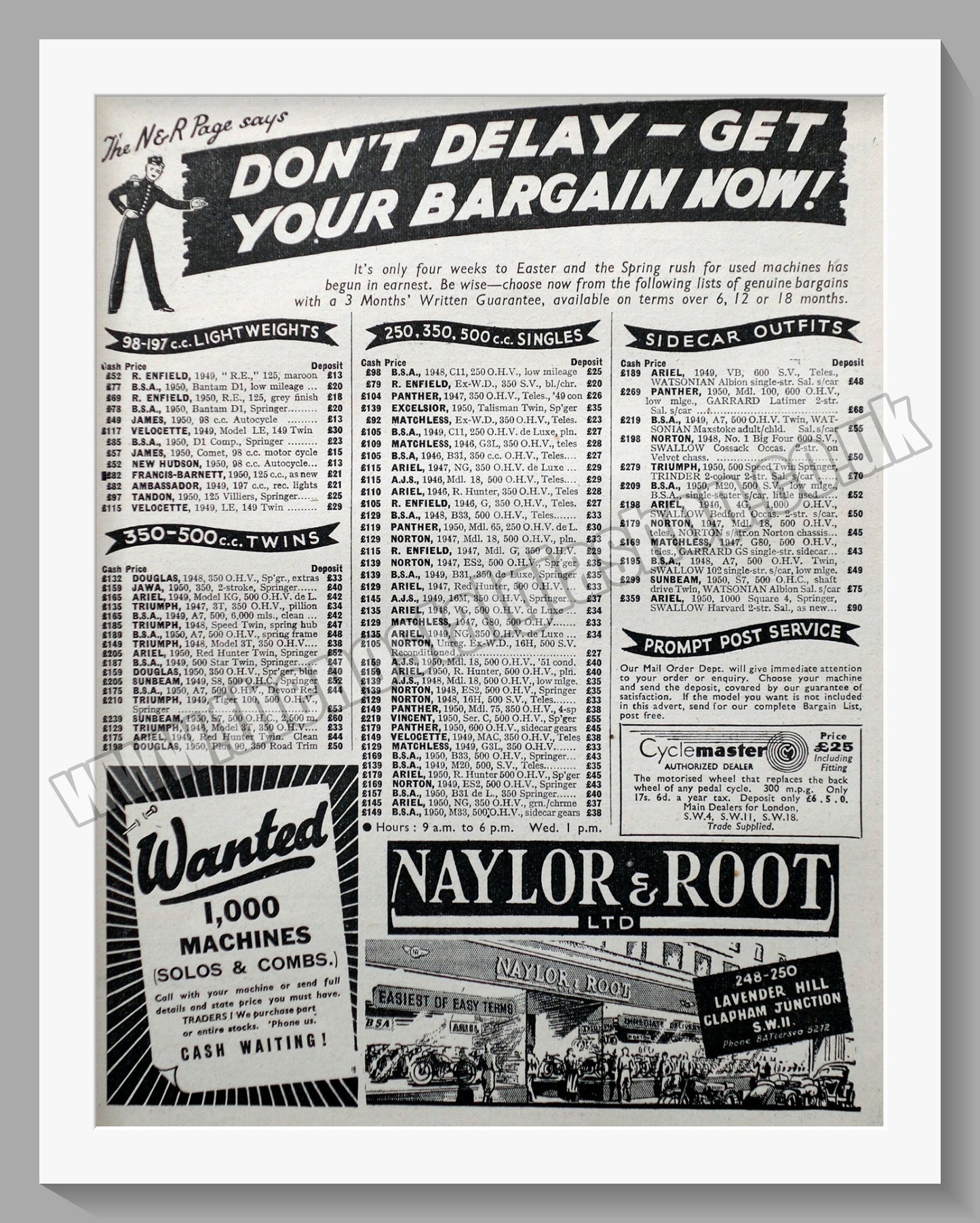 Naylor & Root Ltd Motorcycle Dealer. Original Advert 1951 (ref AD57506)