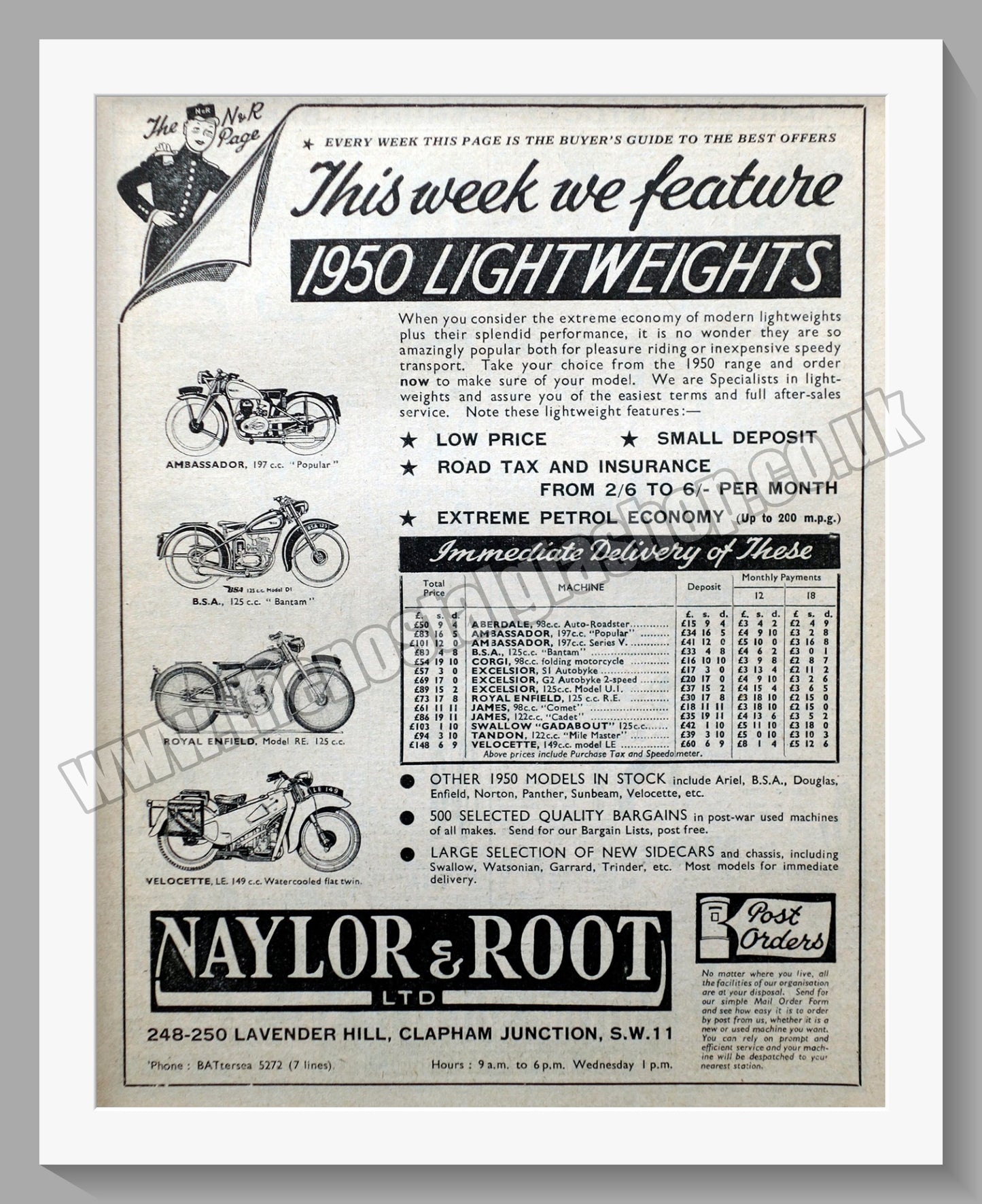 Naylor & Root Ltd Motorcycle Dealer. Original Advert 1950 (ref AD57515)