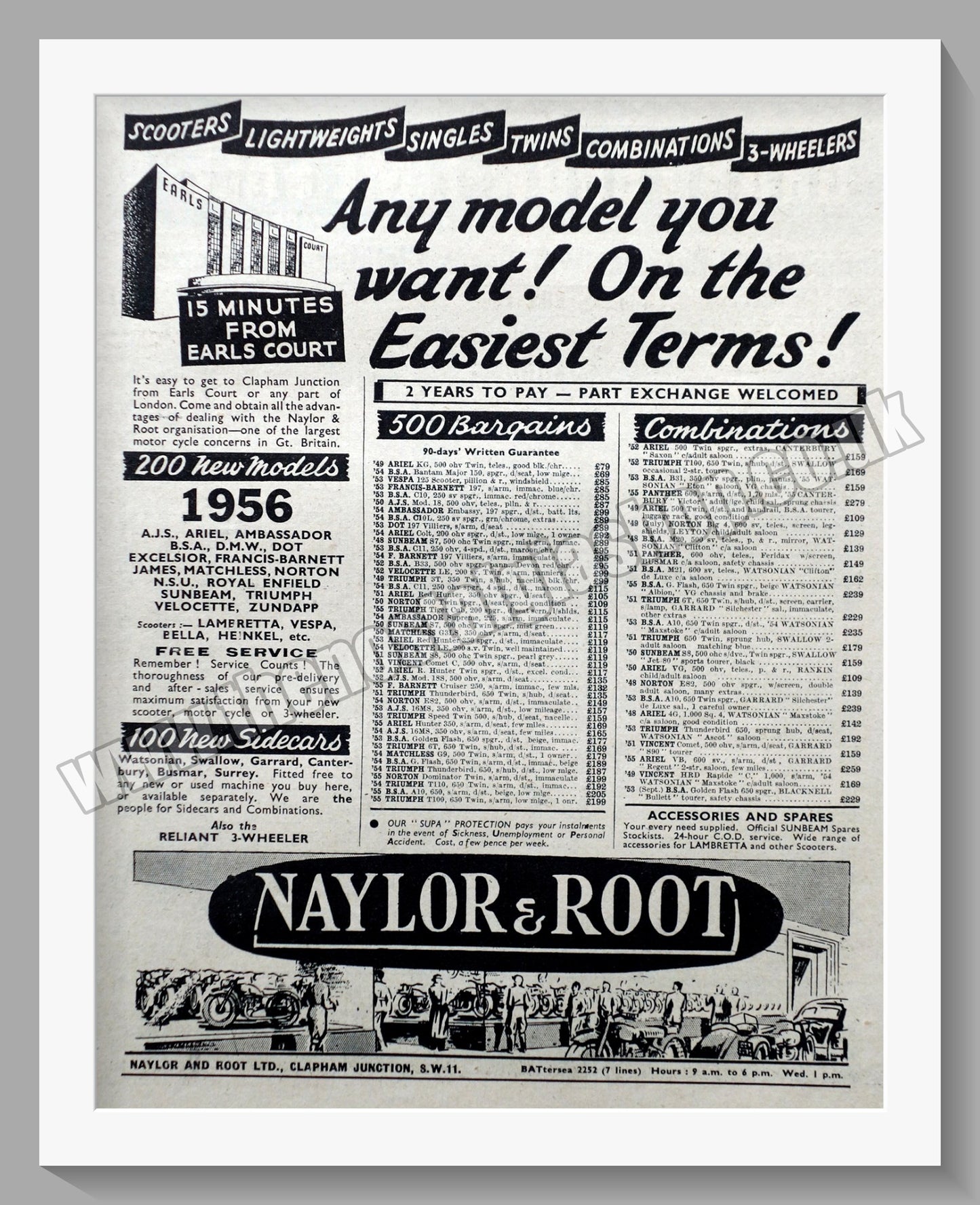 Naylor & Root Ltd Motorcycle Dealer. Original Advert 1955 (ref AD57517)