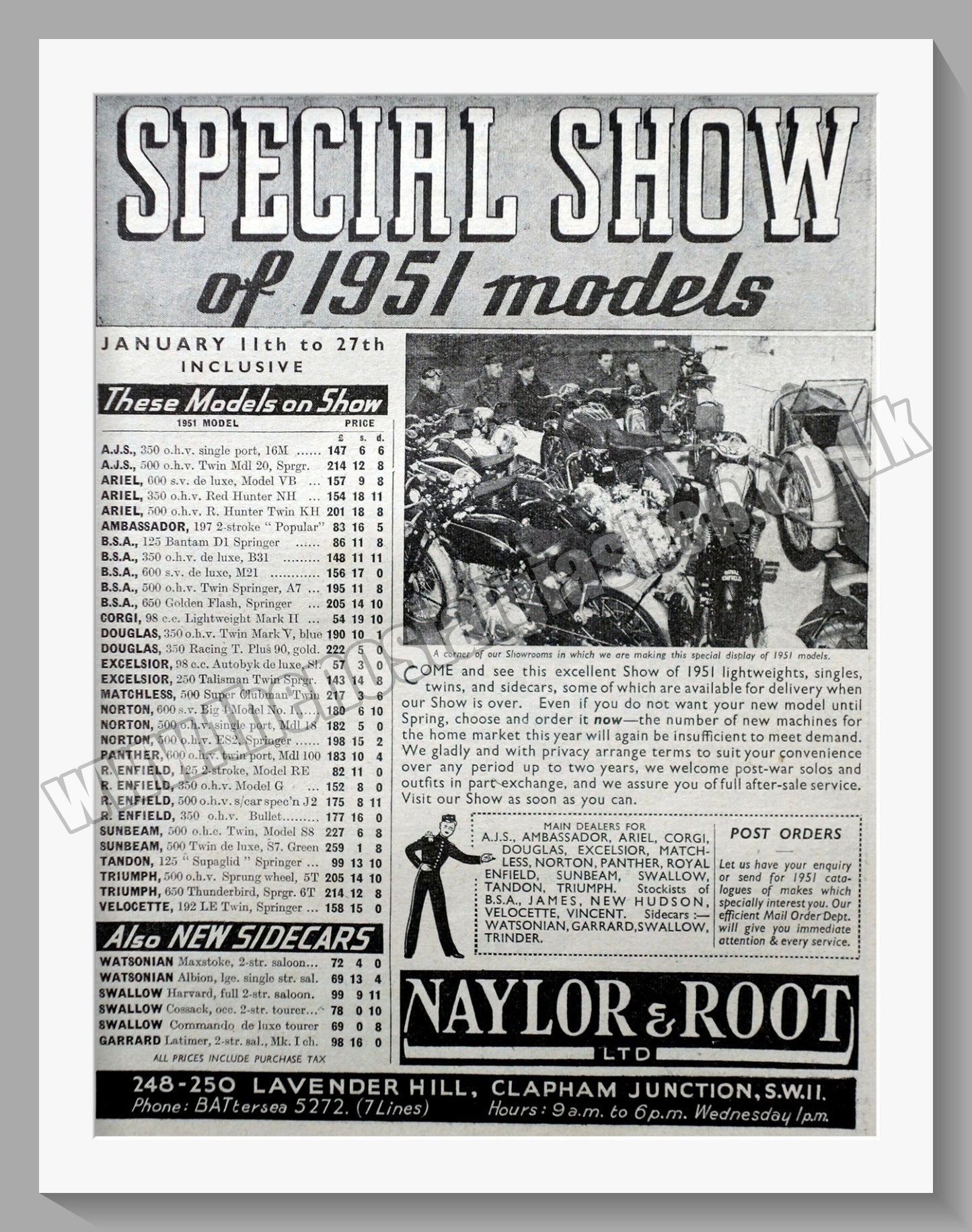 Naylor & Root Ltd Motorcycle Dealer. Original Advert 1951 (ref AD57518)