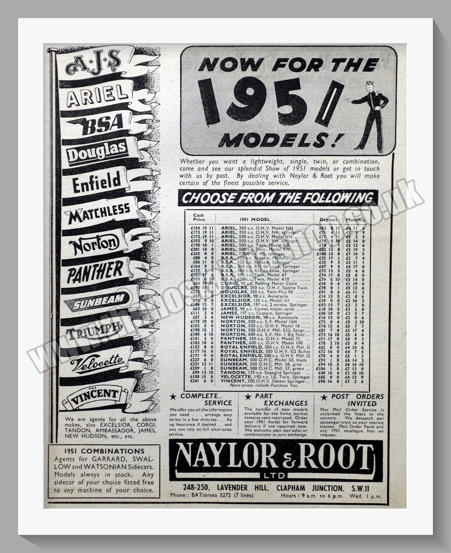 Naylor & Root Ltd Motorcycle Dealer. Original Advert 1950 (ref AD57525)