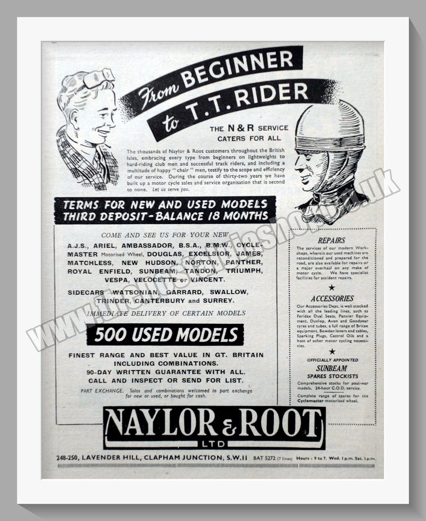 Naylor & Root Ltd Motorcycle Dealer. Original Advert 1952 (ref AD57526)