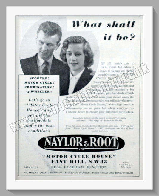 Naylor & Root Ltd Motorcycle Dealer. Original Advert 1956 (ref AD57527)