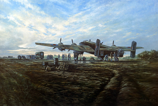 Handley Page Halifax. Early One Morning. Large Un-Mounted Aircraft print.