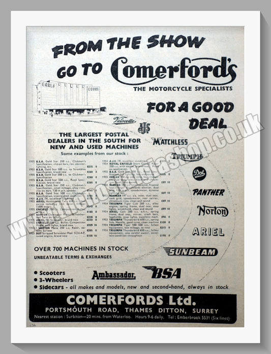 Comerford's Ltd Motorcycle Dealer. Original Advert 1955 (ref AD57533)
