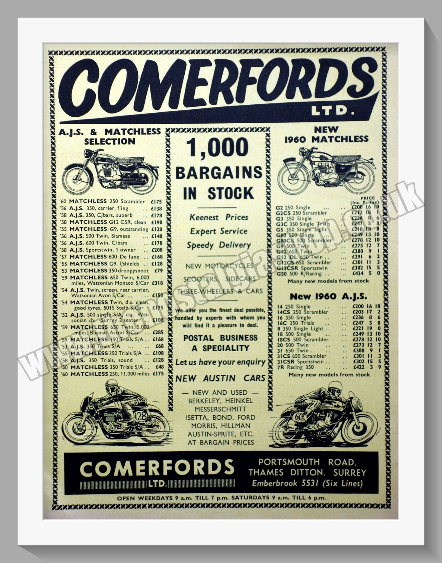 Comerford's Ltd Motorcycle Dealer. Original Advert 1960 (ref AD57544)
